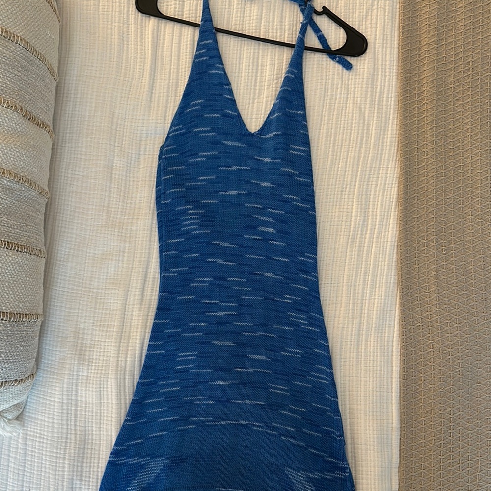 Blue Knit Halter Dress